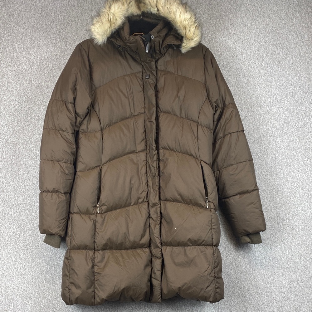 Lole down filled puffer coat size 8 hooded long brown winter essentials